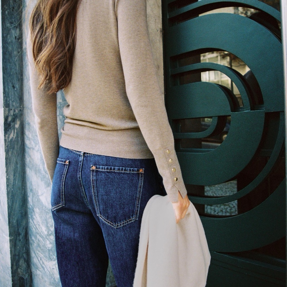 ZARA Tan Knit Sweater with Gold Button Cuffs
